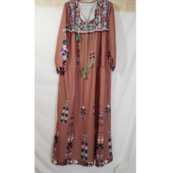 MISSLOOK Dresses & Skirts - Fairycore Mori Girl Floral Print Brown Maxi sz XL 70s Retro Look Cottagecore